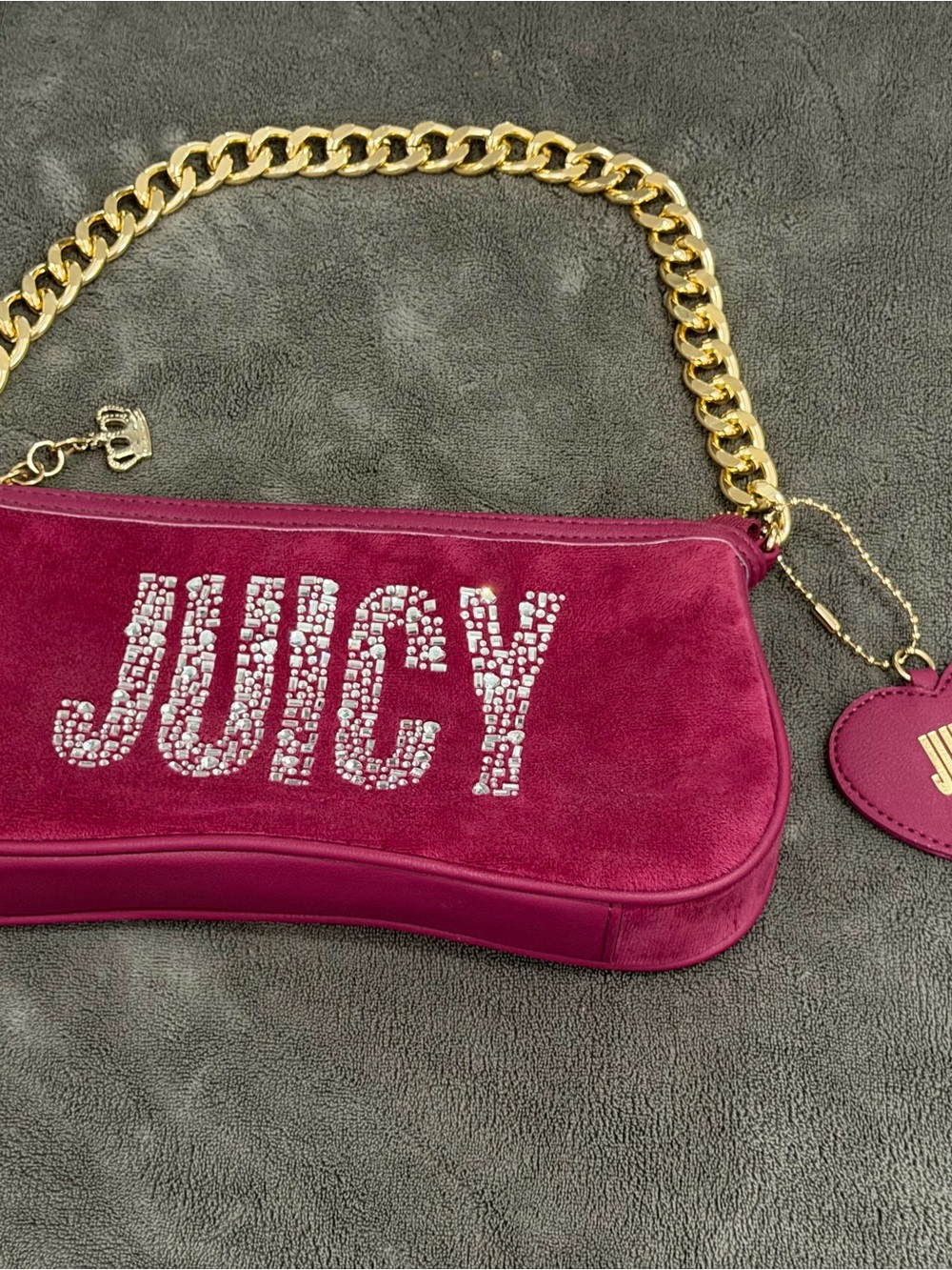 Juicy Couture Pink Suede Rhinestone Logo Shoulder Bag